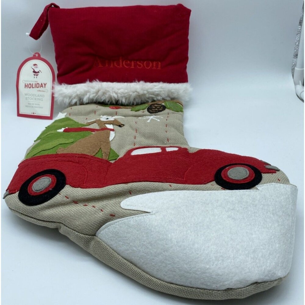 Pottery Barn Anderson Woodland Red Car Reindeer Christmas Tree Holiday Stocking